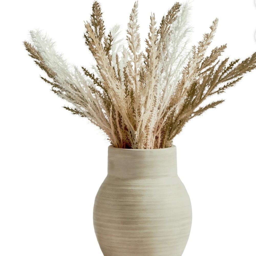 Elegant Cream Vase with Faux Grass